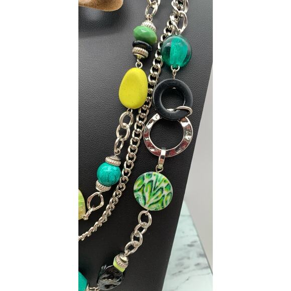 NWT Ruby Rd Silver Tone Teal & Yellow Shell & Beaded Cord & Chain Necklace - Picture 2 of 4